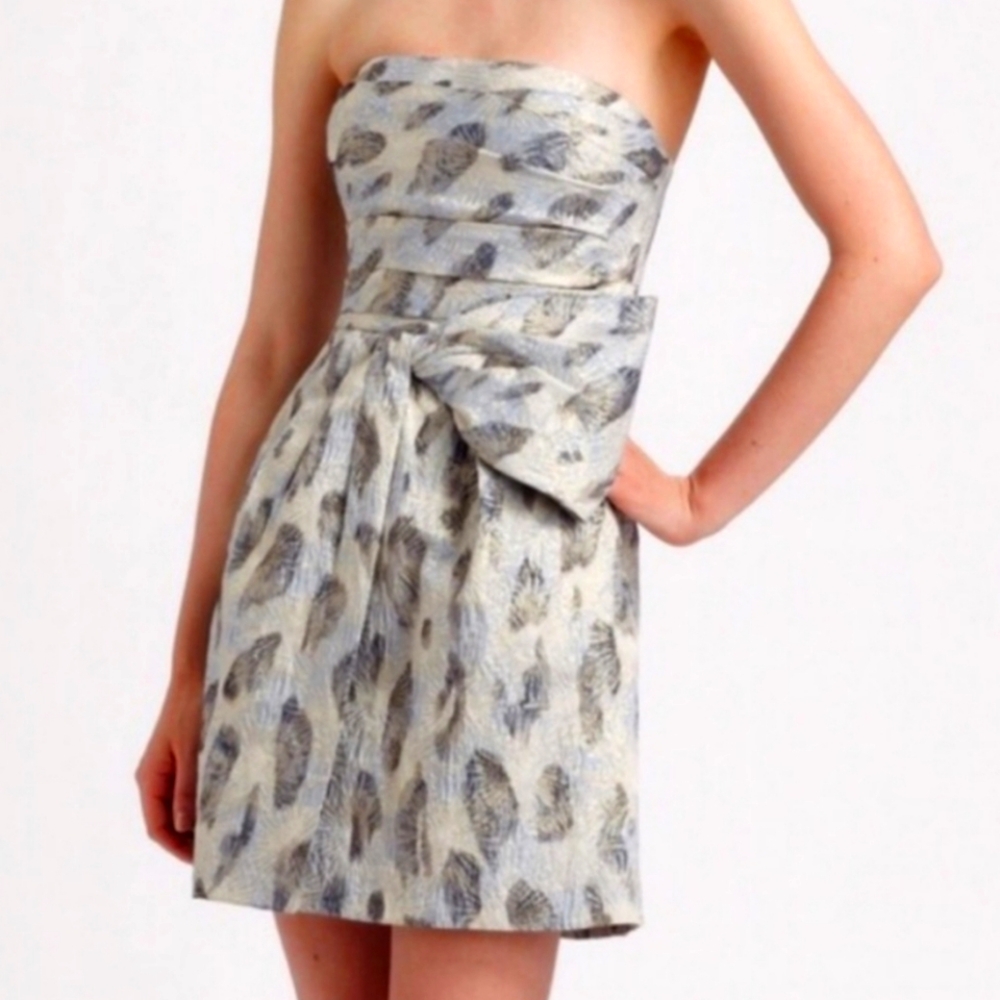 BCBG MaxAzria Metallic Mini Dress, Blue Haze, Silver/Gold/Blue, Size 4
